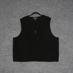 HERMAN GEIST Vest Sweater Womens 3X Black 100 Wool Zip Up V Neck Fall Fashion